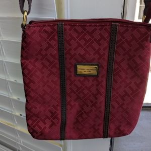Tommy Hilfiger Cross body bag nylon with leather accents. Burgundy. Very nice